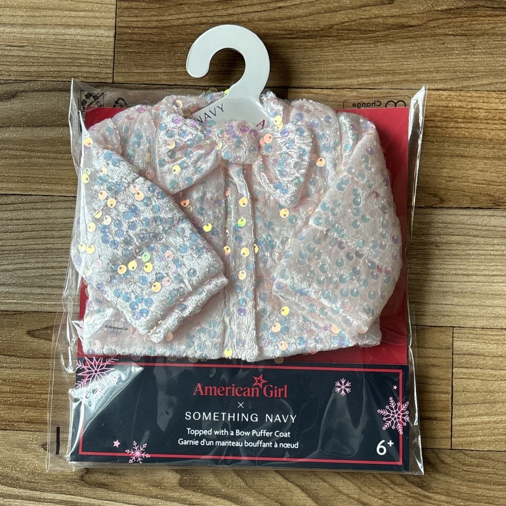 American Girl x Something Navy Topped with a Bow‎ Puffer Coat NEW Pink Sequins